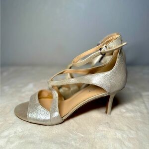Nine West Gerbera Sandals, Strappy Heels, champagne color, women’s 8